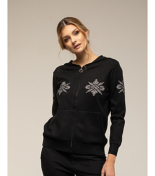 Черен дамски суитшърт с ефектни мотиви снимка