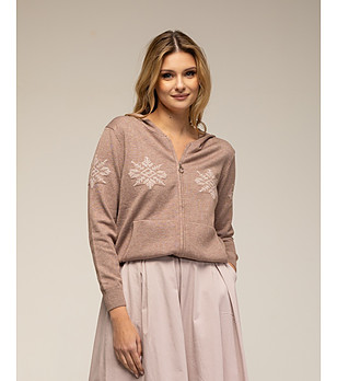 Бежов  дамски суитшърт с ефектни мотиви снимка