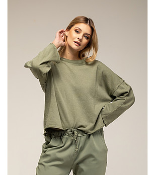 Дамска памучна блуза в цвят каки  снимка