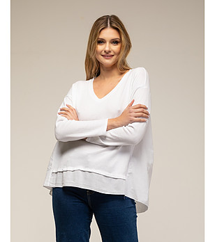 Памучна бяла дамска oversize блуза снимка