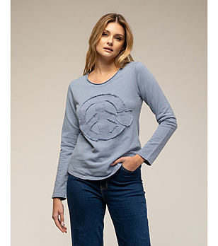 Синя дамска памучна блуза  снимка