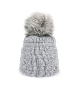 Зимна шапка с помпон в светлосиво снимка