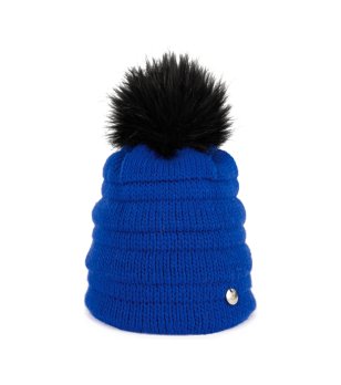 Зимна шапка с помпон в сапфирено синьо снимка