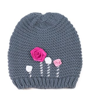 Сива детска шапка с цветя снимка