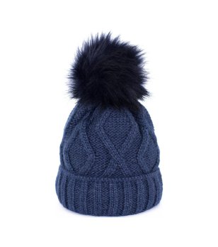 Тъмносиня зимна шапка с помпон снимка