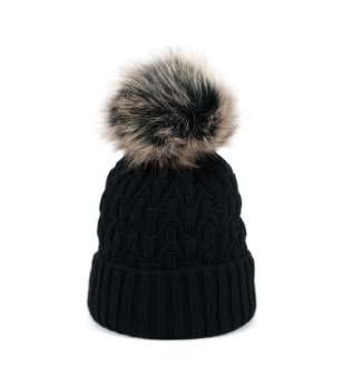 Черна зимна шапка с помпон снимка