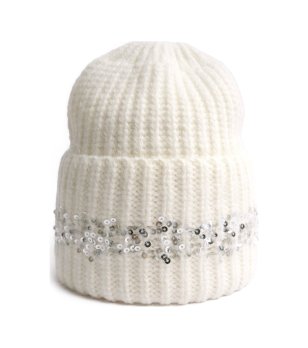 Дамска бяла зимна шапка  снимка