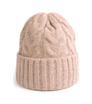 Бежова зимна шапка с обръщане снимка