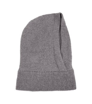 Унисекс зимна сива шапка тип качулка от вълна мерино снимка