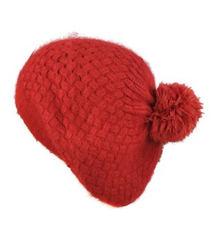 Червена зимна шапка от ангора снимка