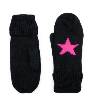 Черни дамски ръкавици със звезда в цвят малина снимка