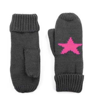 Дамски ръкавици в графит със звезда в цвят малина снимка