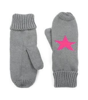 Дамски сиви ръкавици със звезда в цвят малина снимка
