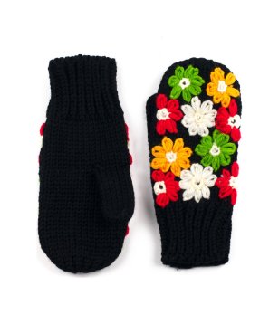 Дамски черни ръкавици с бродерия снимка