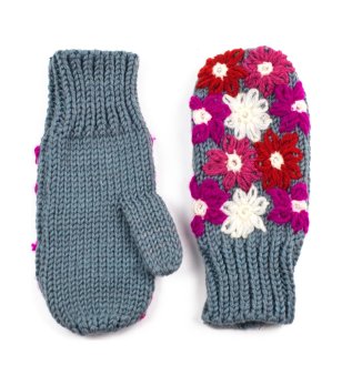 Дамски сиви ръкавици с бродерия снимка