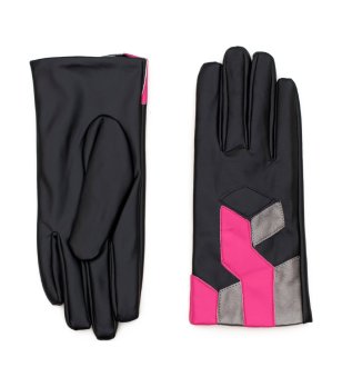 Дамски ръкавици в черно и циклама снимка