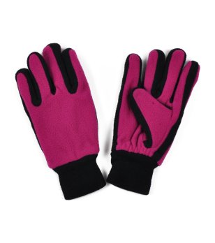 Дамски поларени ръкавици в цвят фуксия и черно снимка
