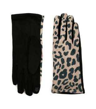 Дамски ръкавици в черно и бежово Kira с животински принт снимка