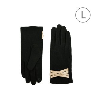 Дамски черни ръкавици с декоративни ленти в златисто Shelly снимка