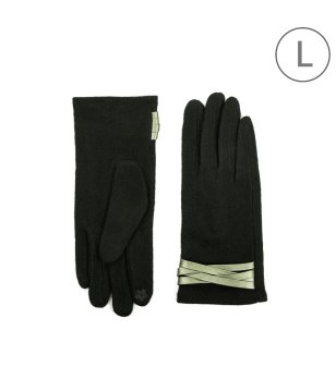 Дамски черни ръкавици Shelly с декоративни ленти в зелено снимка