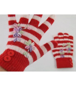 Ръкавици в червено на райе с бродерия снимка