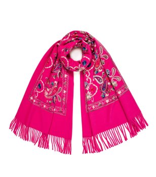 Дамски шал в цвят малина с принт и ресни Maia снимка