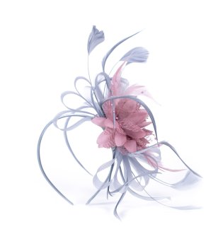 Дамски фасинатор с лента в сиво и розово снимка