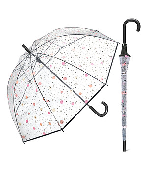 Прозрачен чадър с розов принт сърца и облаци снимка