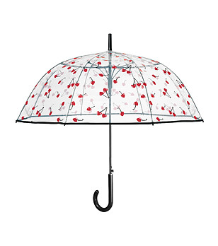 Прозрачен автоматичен чадър с принт черешки  снимка