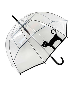 Прозрачен ветроустойчив чадър с черна котка снимка