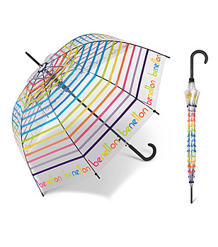 Прозрачен чадър на многоцветни райета снимка