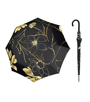 Автоматичен черен чадър със златист принт снимка