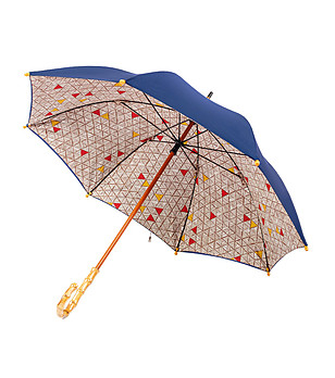 Син чадър с принт от долната страна и бамбукова дръжка снимка