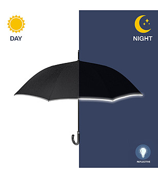 Голям дамски чадър в черно със светлоотразяващ кант снимка