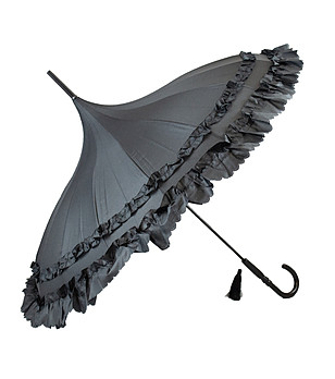 Черен дамски чадър с къдрички снимка