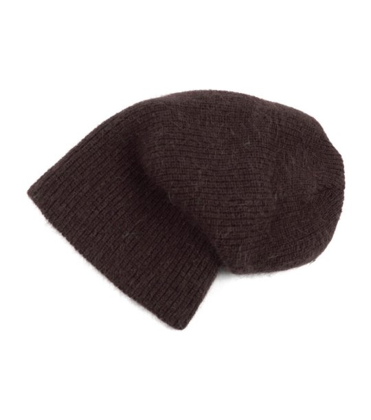 Дълбока зимна тъмнокафява дамска шапка от ангора снимка