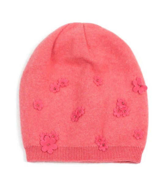 Вълнена зимна шапка с кашмир в цвят корал снимка