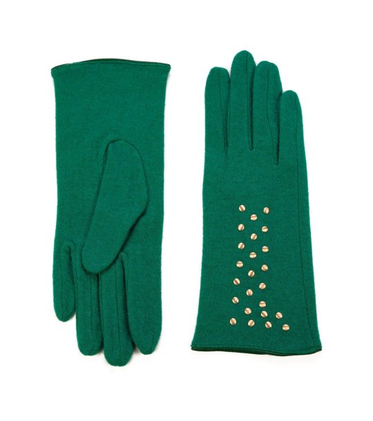 Дамски ръкавици в зелено с вълна снимка