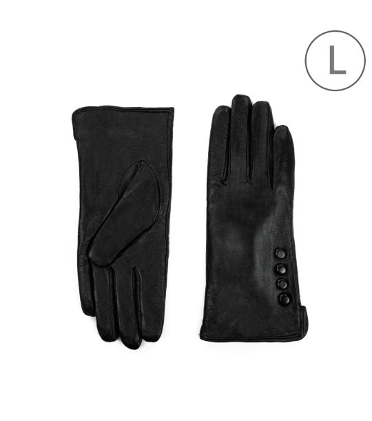 Дамски черни кожени ръкавици с копчета снимка