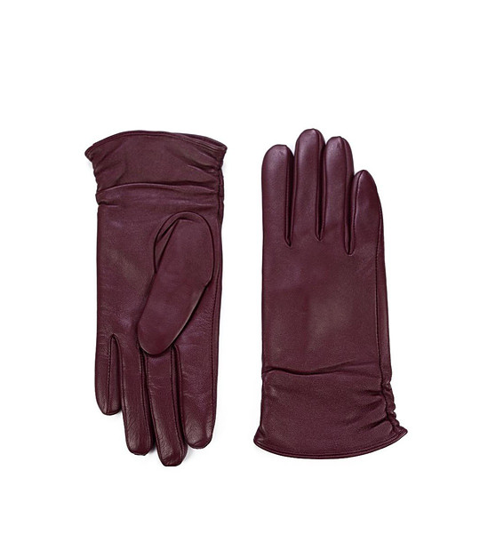 Дамски тъмночервени кожени подплатени ръкавици снимка