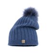 Зимна синя шапка с пухче-1 снимка
