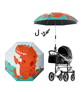 Детски чадър Dino с поставка за бебешка количка снимка