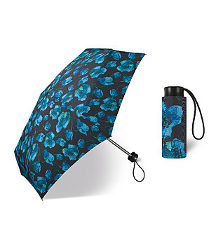 Ултра компактен и лек - мини плосък сгъваем чадър в черно и синьо снимка