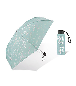 Ултралек и компактен мини сгъваем чадър в син нюанс с принт снимка