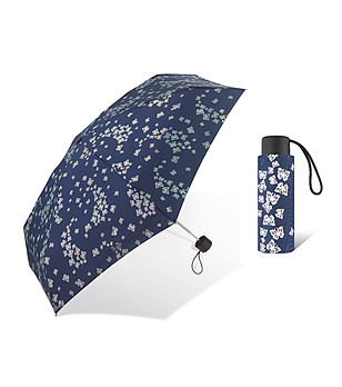 Ултралек и компактен мини сгъваем чадър в тъмносиньо с принт снимка