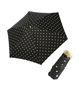 Компактен мини сгъваем чадър в черно на точки снимка