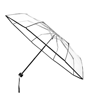 Прозрачен дамски сгъваем чадър с черен кант снимка