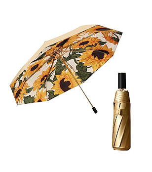 Златист дамски чадър с принт слънчогледи снимка