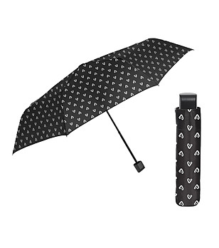 Черен мини сгъваем чадър с принт сърца снимка