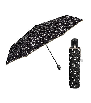 Автоматичен сгъваем черен чадър с принт и сив кант снимка